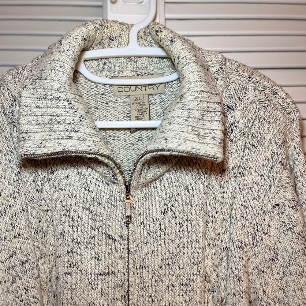 Vintage Jones New York Country Cream and Black Zip Front Sweater XL